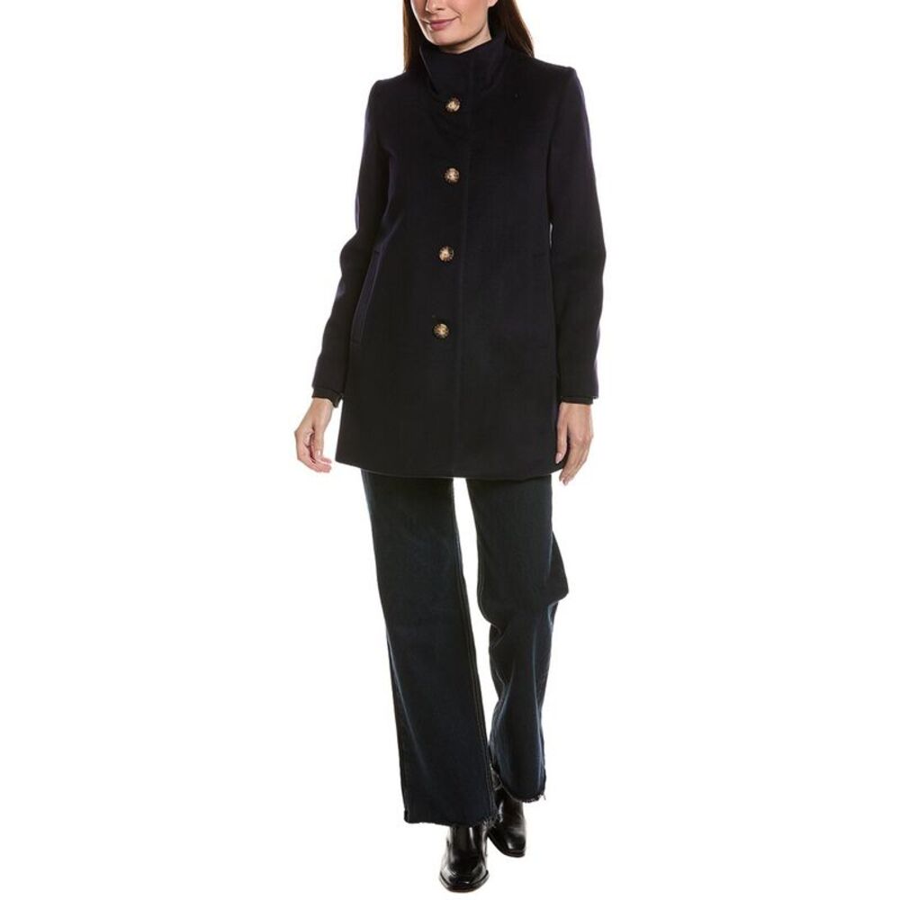 Fleurette Womens  Stand Collar Wool-Blend Car Coat, Navy